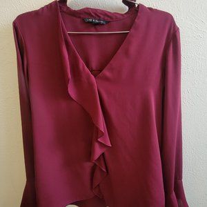Zac & Rachel long bell sleeve maroon red blouse